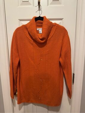 Orange Cowl Neck Sweater with Subtle Front Embellishment